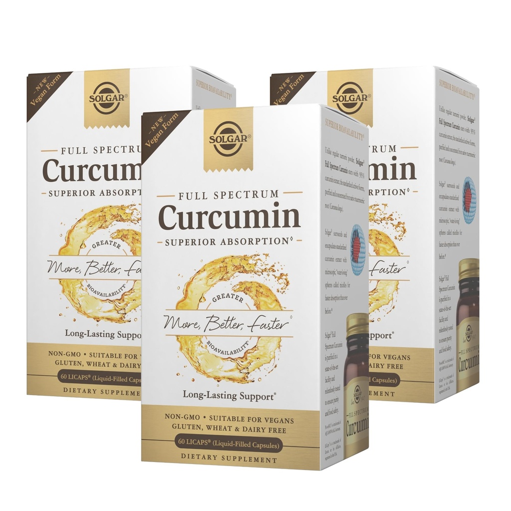 Solgar Full Spectrum Curcumin - 60 LiCaps, Pack af 3 - Superior Absorption - Brain, Joint & Immun Health - non-GMO, Vegan, Gluten Free, Dairy Free - 180 Total Servering