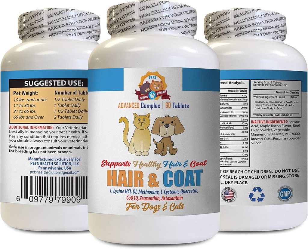 Hund hår og hud kosttilskud - Kæledyr hår og Coat Boost - for hunde og katte - Understøtter sunde hår negle - Hund Vitamin c - 1 flaske (60 tabletter)