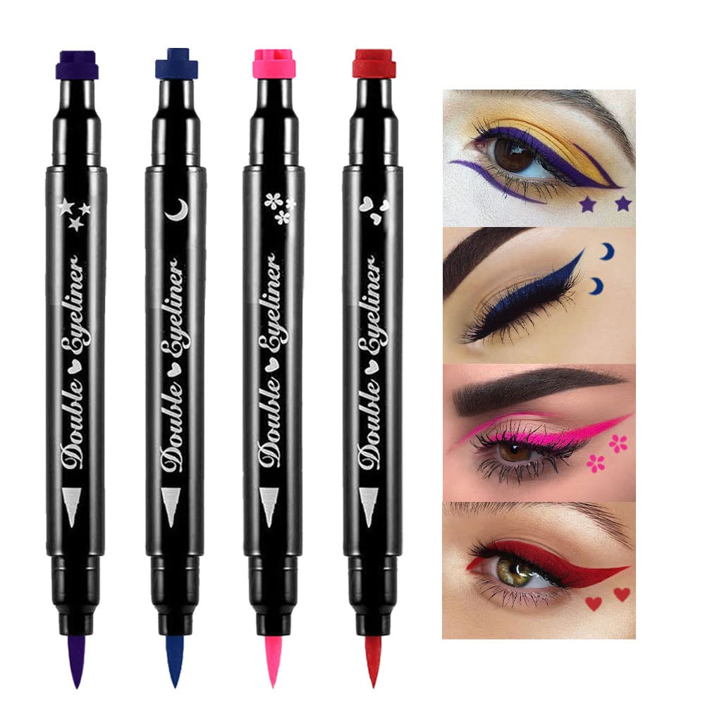 BINGBRUH Double- sidet væske Stempel Eyeliner Pen, ansigt Stempler Makeup Ekstremt sort vandtæt Slim Gel Felt Tip High Black Pigment Flydende Eyeliner & Seal resina para tips de gel (Farverige)