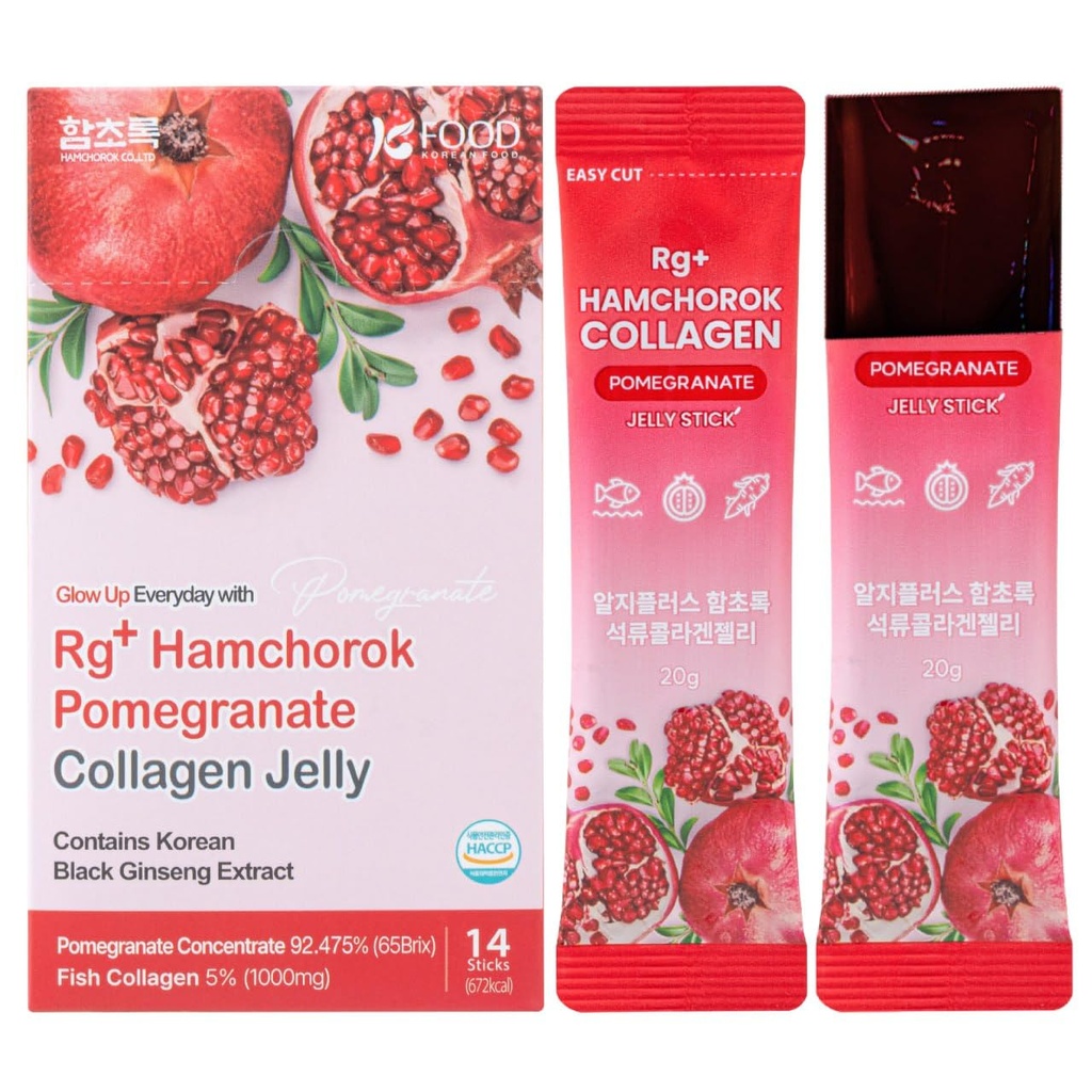 Rg + Pomegranat Collagen Jelly (20gx14stick) / Anti- Ageing Korean- Beauty / 360DA Marine Collagen + C-vitamin & E Ginseng Koncentrat til immunforsvar, hud, hår, negle og fælles (14)
