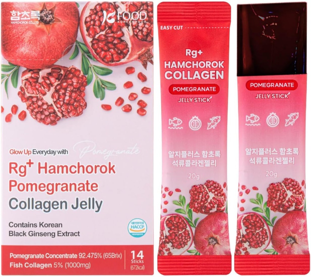 Rg + Pomegranat Collagen Jelly (20gx14stick) / Anti- Ageing Korean- Beauty / 360DA Marine Collagen + C-vitamin & E Ginseng Koncentrat til immunforsvar, hud, hår, negle og fælles (14)