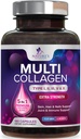 Multi collagen supplement 2400 mg - type I, II, III, V & X Multi collagen peptider til kvinder & mænd, hydrolyseret collagen kosttilskud, hår, hud, negle, og fælles supporttillæg - 180 kapsler