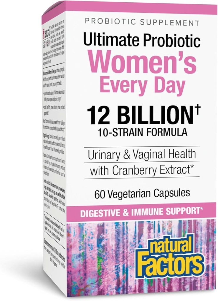 Naturlige faktorer Ultimate Probiotic Women 's Hver dag - fordøjelsesstøtte supplement - Probiotisk supplement til urinveje & vaginal sundhed støtte - 60 vegetariske kapsler (60 Servere)