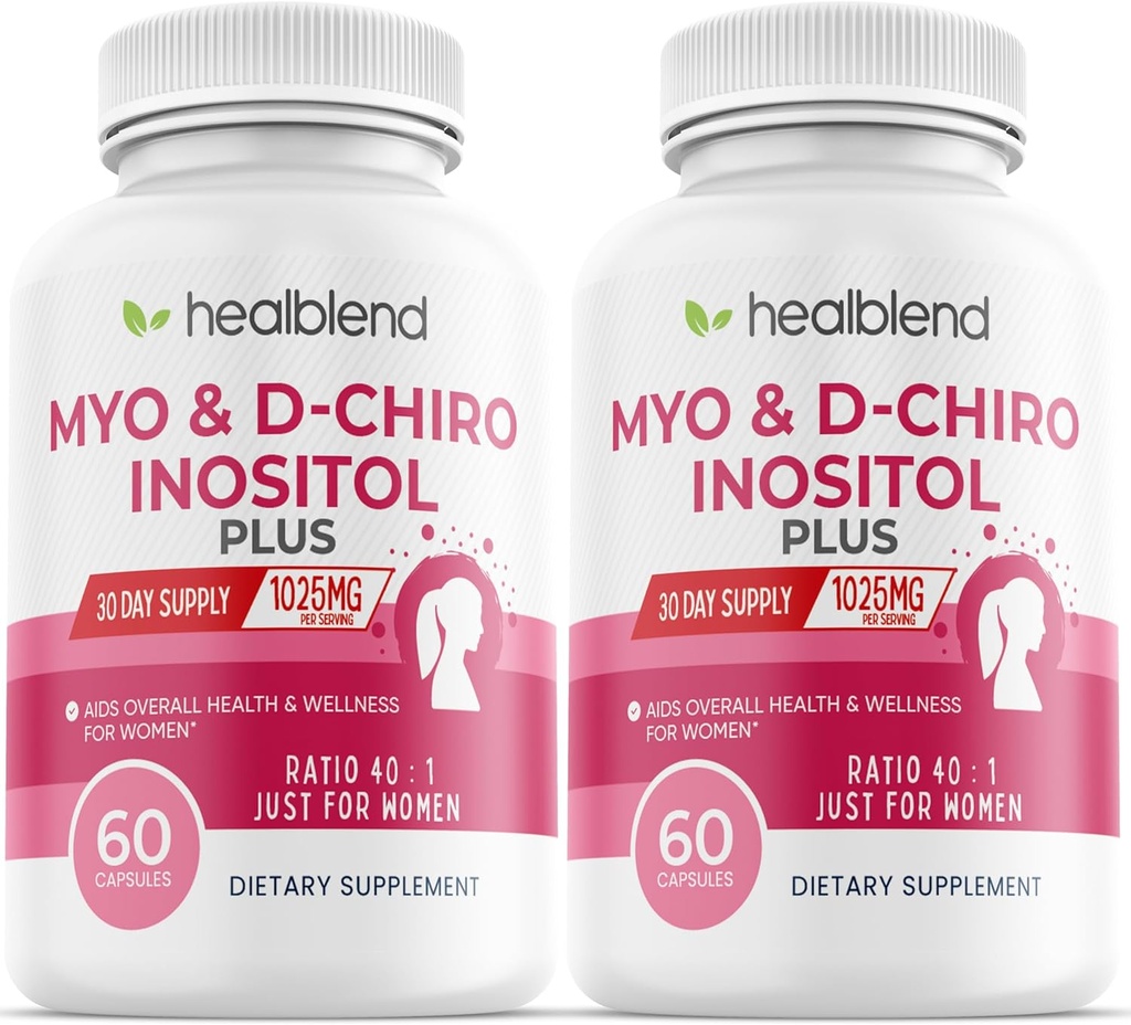 Myo & D- Chiro Inositol Plus Supplement Blend, Hormonal Balance, sund ovulation & Samlet wellness støtte til kvinder, fertilitet og graviditet sundhed (2 Pack)