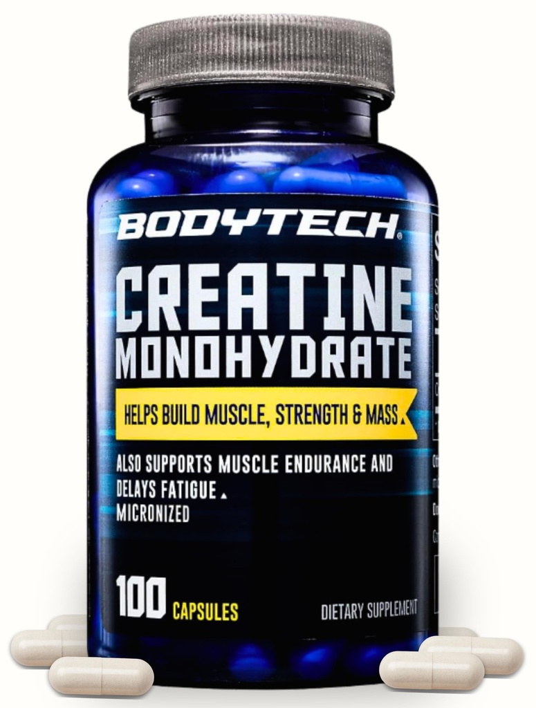 BODYTECH Creatinine Monohydrat Capsules a Mikronized a Supports Muscle Strength, Mass, and Endurance (100 Kapsler)