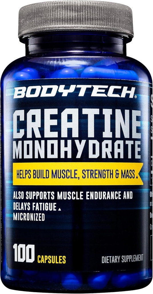 BODYTECH Creatinine Monohydrat Capsules a Mikronized a Supports Muscle Strength, Mass, and Endurance (100 Kapsler)