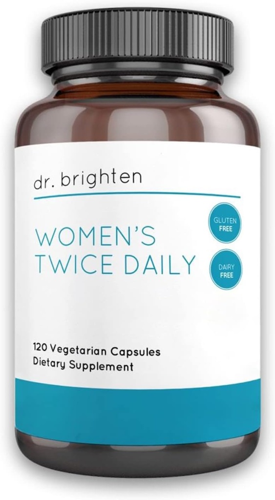 Dr. Brighten Women 's To gange daglig - Premium Women' s Multivitamin, Full- Spectrum med ingen jern, unikke næringsstoffer, Højere B-vitaminer - 120 kapsler