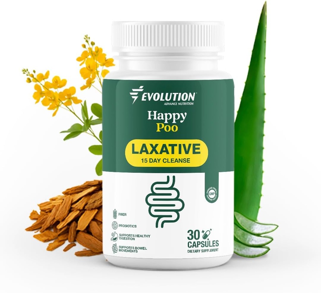 Natural Laxatives for Constipation Relief - Nem Colon Cleanse med Probiotika & Fiber - Understøtter fordøjelsessygdomme - Hurtig fungerende for kvinder & mænd - 30 kapsler - Happy Poo