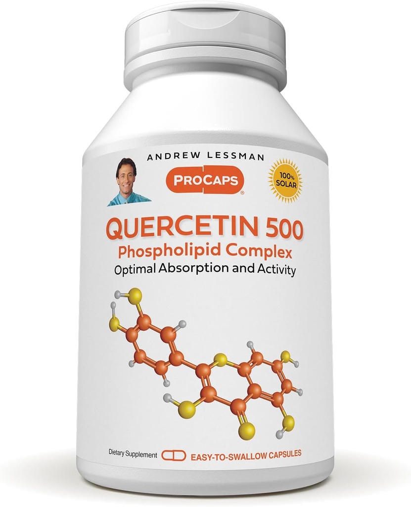 ANDREW LESSMAN Quercetin 500mg - 30 kapsler - 500 mg Unique Quercetin Phospholipid Complex, stærkt absorberbar formel til at understøtte sundt hjerte, kredsløb og immunfunktion. Ingen tilsætningsstoffer.