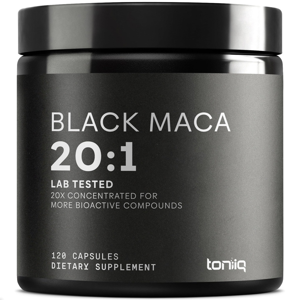 Sort Maca Root - Ultra High Potency 20: 1 Uddrag - Enkelt Oprindelse, Vildlavede & Højtkoncentreret - Third-Party Lab Testet - 120 Kapsler