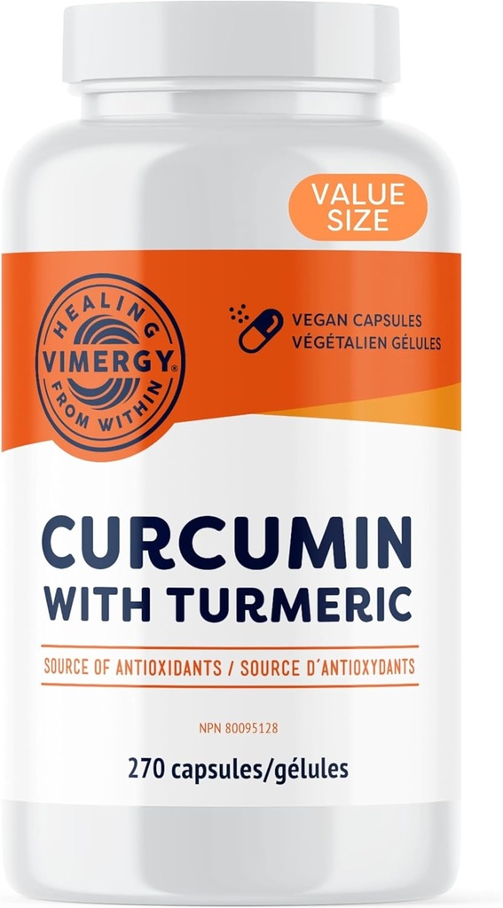 Vimergy Curcumin med gurkemeje kapsler - fremmer ben sundhed og mobilitet * - understøtter hukommelse og hjerne funktion * - Kosher, Vegan & Gluten- Free - (270 ct.)
