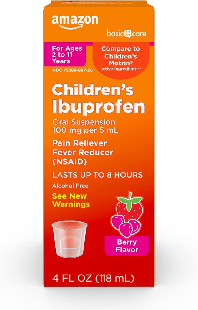 Basic Care Children 's Ibuprofen Oral Suspension 100 mg, Berry, 4 fl oz (pakning med 1 stk.)