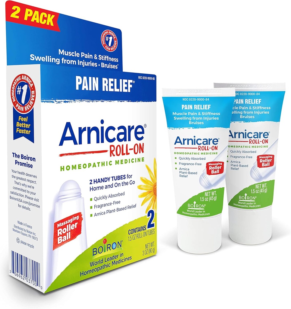 Boiron Arnicare Roll -On for lindring af fælles smerter, muskelsmerter, muskelømhed, og hævelse fra mærker eller skader - non-fedtet og parfume-fri - 2 greve (pakke med 1)