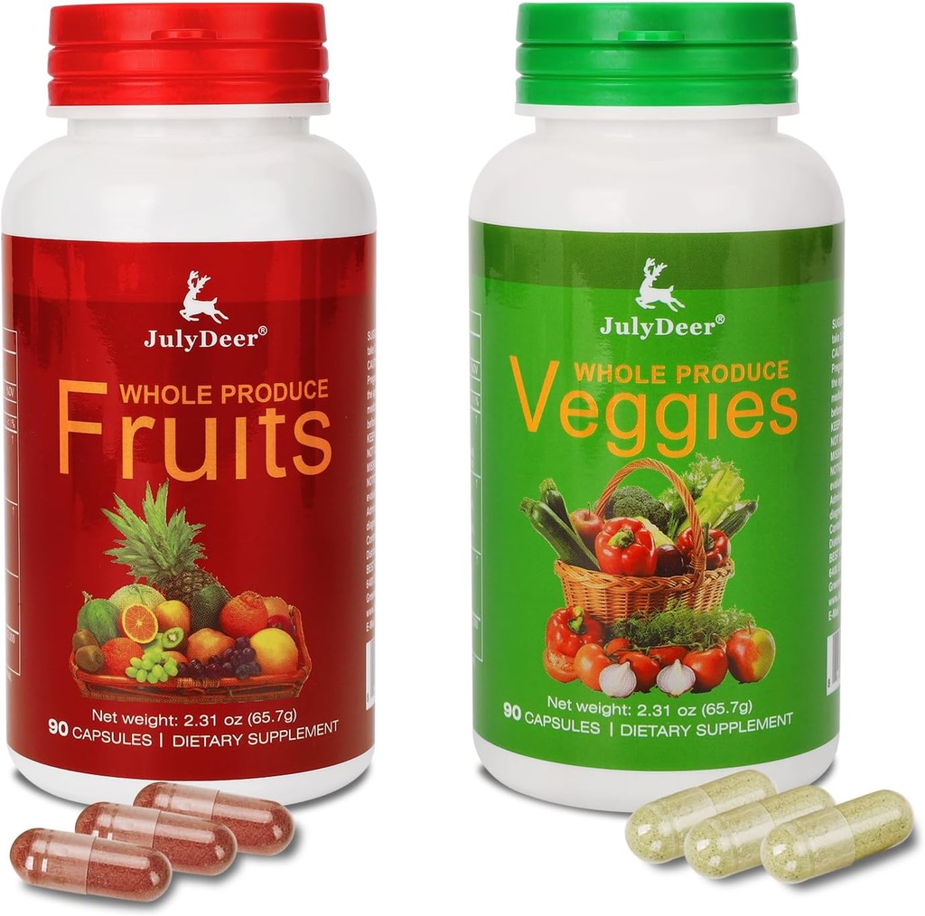 Frugt og grøntsager Supplement ingredienser Natural - 2 Flasker 180 Total Vegetarisk Kapsler 124; Balance af naturlige 16 + 18 Hele frugter & Veggies Blend Budd124; Friske Superfood Formel med vitaminer og mineraler