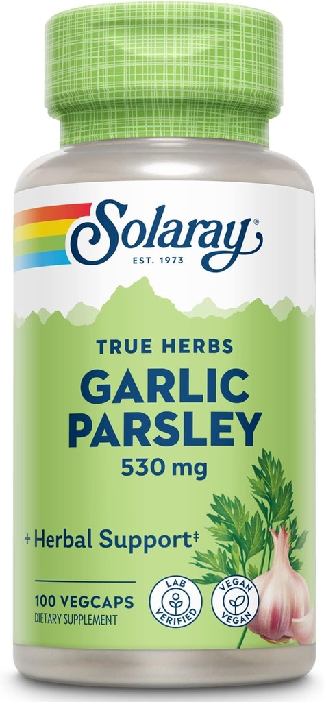 SOLARAY Garlic Bulb & Parsley Leaf 530mg | Healthy Cardiovascular and Immune System Function Support | Non-GMO, Vegan & Lab Verified | 100 VegCaps