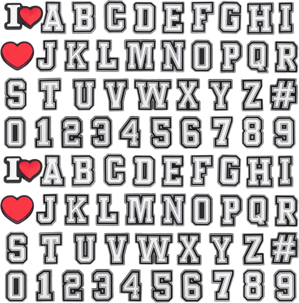 74 + 4 stk Bogstaver Numre Shoe Charms, Double A-Z Bogstaver & 0- 9 # Numre Charms til blogs armbånd armbånd, for Mænd Kvinder Voksne Børn Drenge Piger