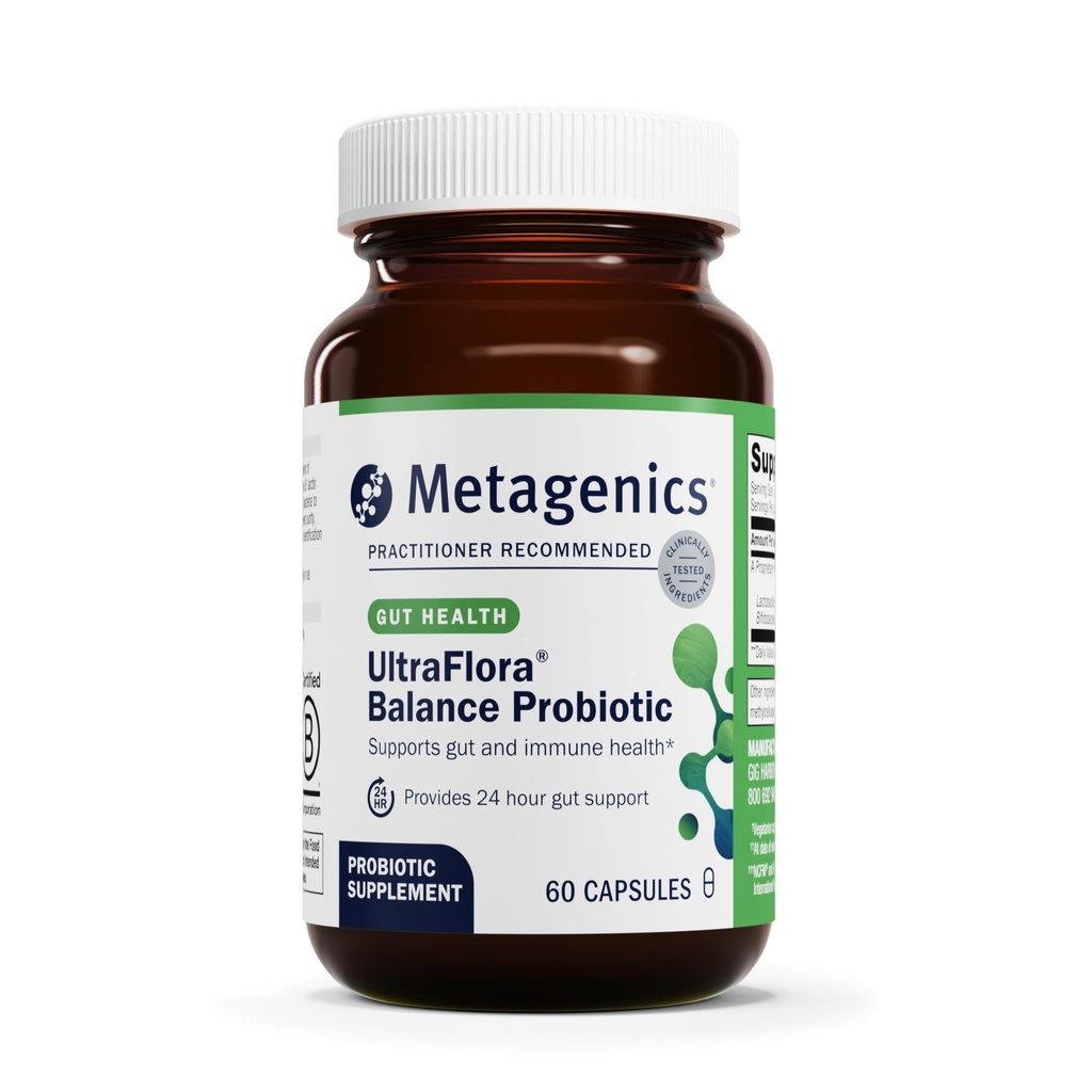 Metagenics UltraFlora Balance Probiotic - Shelf- Stable Daily Gut Health Supplement for fordøjelse og immunforsvar * - Non- GMO & Gluten- Free - 60 kapsler