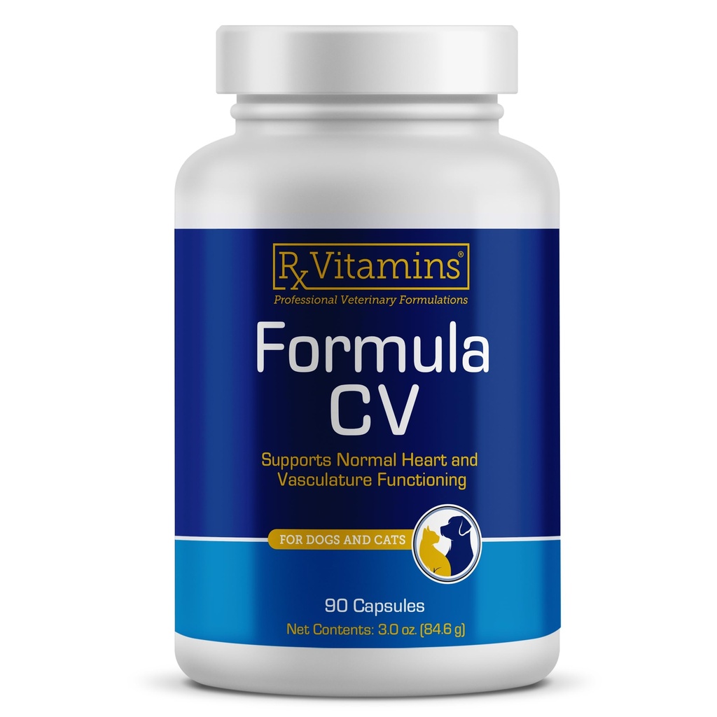 Rx Vitaminer Formel CV - Hawthorn Berry Kapsler med Taurine til hunde og katte - Heart Health Kosttilskud Forbedret med Magnesium og kalium - Senior Dog Vitaminer og Senior Kat Vitaminer - 90ct