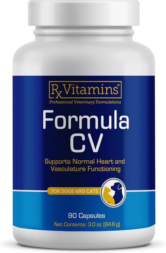 Rx Vitaminer Formel CV - Hawthorn Berry Kapsler med Taurine til hunde og katte - Heart Health Kosttilskud Forbedret med Magnesium og kalium - Senior Dog Vitaminer og Senior Kat Vitaminer - 90ct