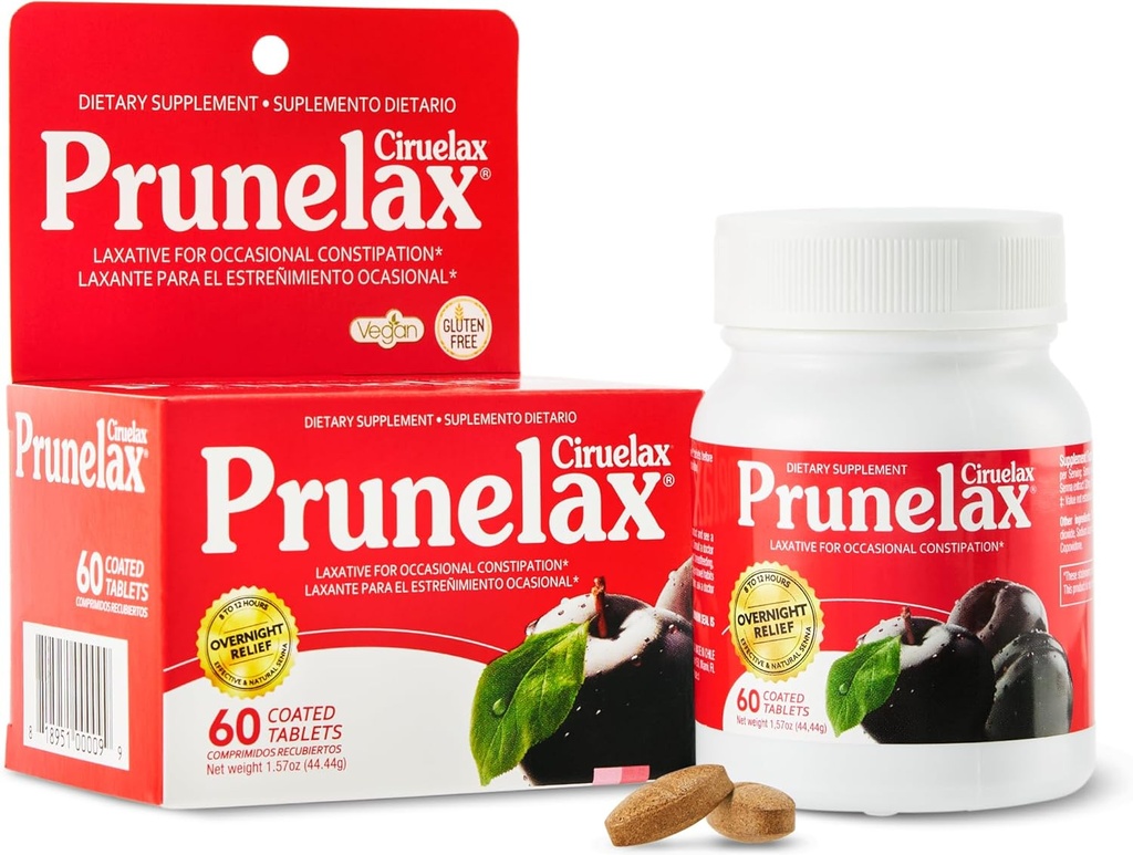 Prunelax Ciruelax Regelmæssig styrke Laxative Tablets - Overnatning Relief for lejlighedsvis Forstoppelse, Senna Extract, Vegan & Gluten- Free, Fast- Actioning Gentle Relief - 60ct