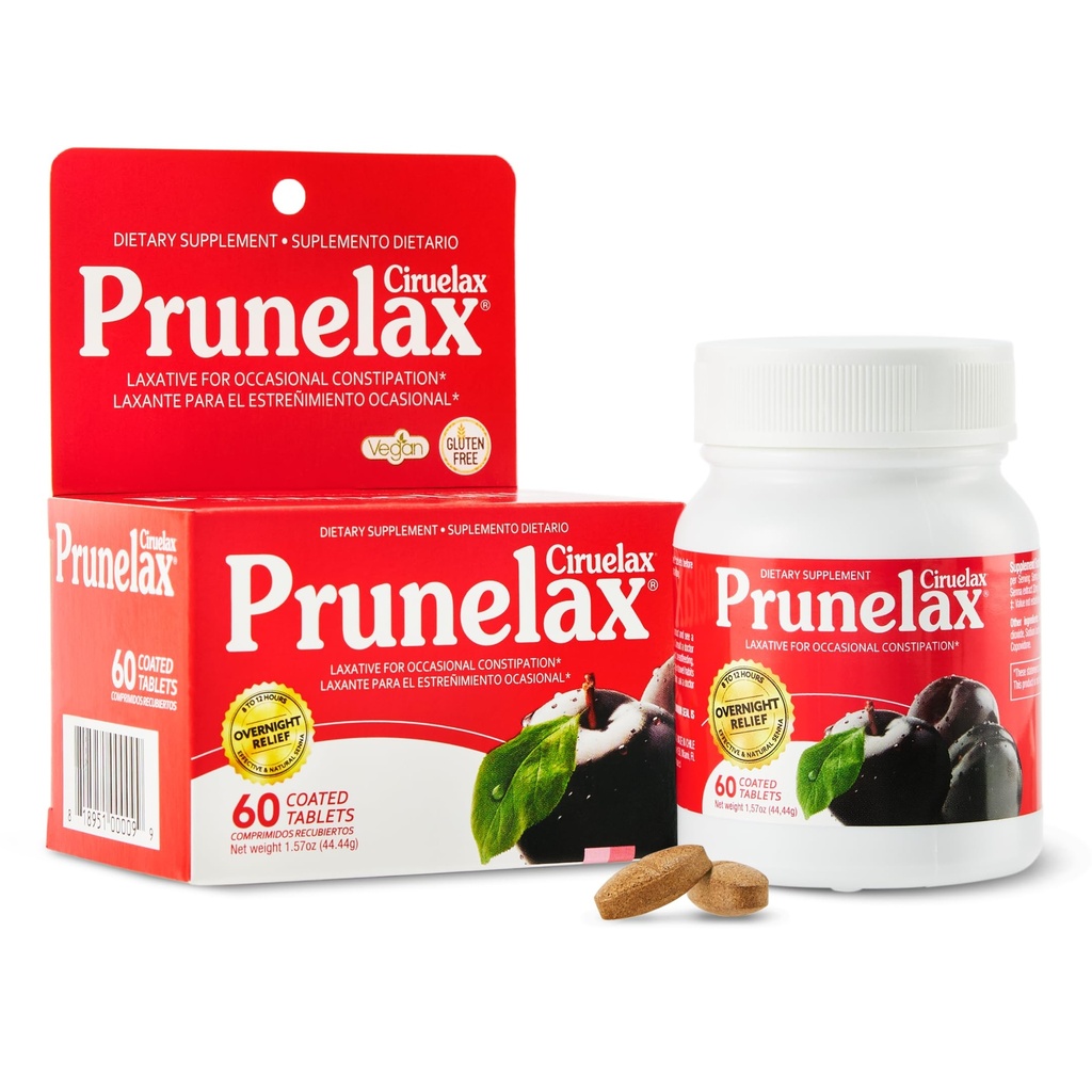 Prunelax Ciruelax Regelmæssig styrke Laxative Tablets - Overnatning Relief for lejlighedsvis Forstoppelse, Senna Extract, Vegan & Gluten- Free, Fast- Actioning Gentle Relief - 60ct