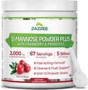 Zazzee D- Mannose Powder Plus, 2000 mg, 67 Servering, Potent & Fast- Funktion, Plus 5 Millioner CFU Probiotika og Pure Cranberry Juice Extract, Kosher, Free Scoop, 6.5 Oz, Gluten- Free, Non- GMO All- Natural