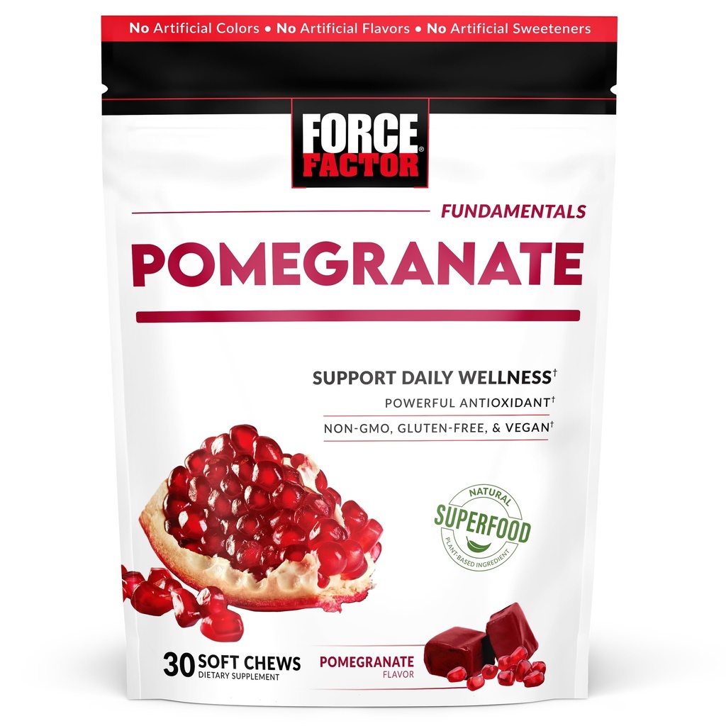 Kraftfaktor Pomegranat Soft Chews for sund aldring, Heart Health, Knoglesundhed, & Brain Health, Superfood & Antioxidants Supplement, Non- GMO, Gluten- Free, Vegan, Pomegranat Flavor, 30 Soft Chews