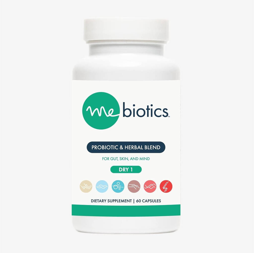 Mikrobiome Labs Mebiotika Probiotika & Herbal supplement Dry 1 - Lactobacillus Rhamnosus + Lemon Balm for hud + Gut Sundhed - Oral Probiotika til støtte Gut, sind, og hud (60 kapsler)