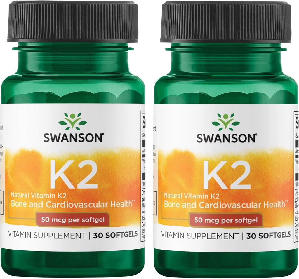 Swanson Natural Vitamin K2 (Menaquinone- 7 fra Natto) 50 mcg 30 Sgels (2 Pack)