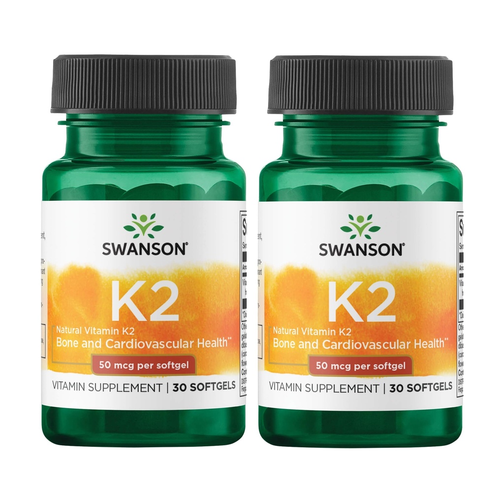 Swanson Natural Vitamin K2 (Menaquinone- 7 fra Natto) 50 mcg 30 Sgels (2 Pack)