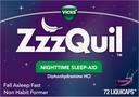 ZzzQuil LiquiCap Sleep Aid, Diphenhydramin 25mg HCl, Sleep Aid til voksne, Nighttime Sleep Aid, 72 LiquiCaps