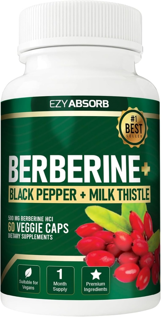 Gluten- Free Berberine 500mg, 60 Veggie Capsule w / LA-3 AMPK Metabolic Activator