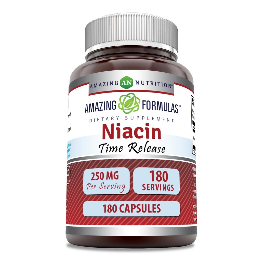 Amazing Formulas Niacin (Vitamin B3) 250 mg 180 Kapsler Supplement 124; Non- GROMLE 124; Gluten Free
