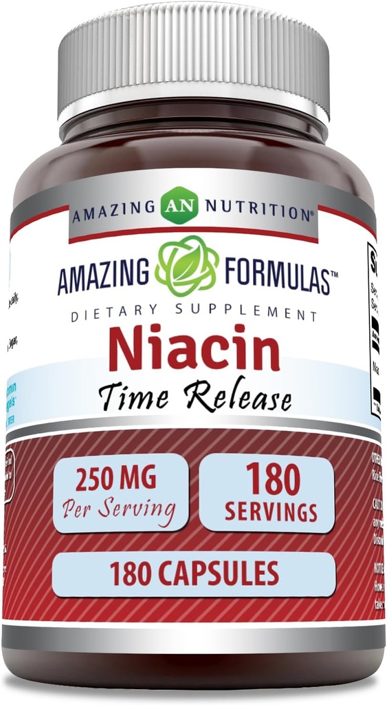 Amazing Formulas Niacin (Vitamin B3) 250 mg 180 Kapsler Supplement 124; Non- GROMLE 124; Gluten Free