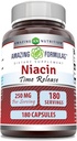 Amazing Formulas Niacin (Vitamin B3) 250 mg 180 Kapsler Supplement 124; Non- GROMLE 124; Gluten Free