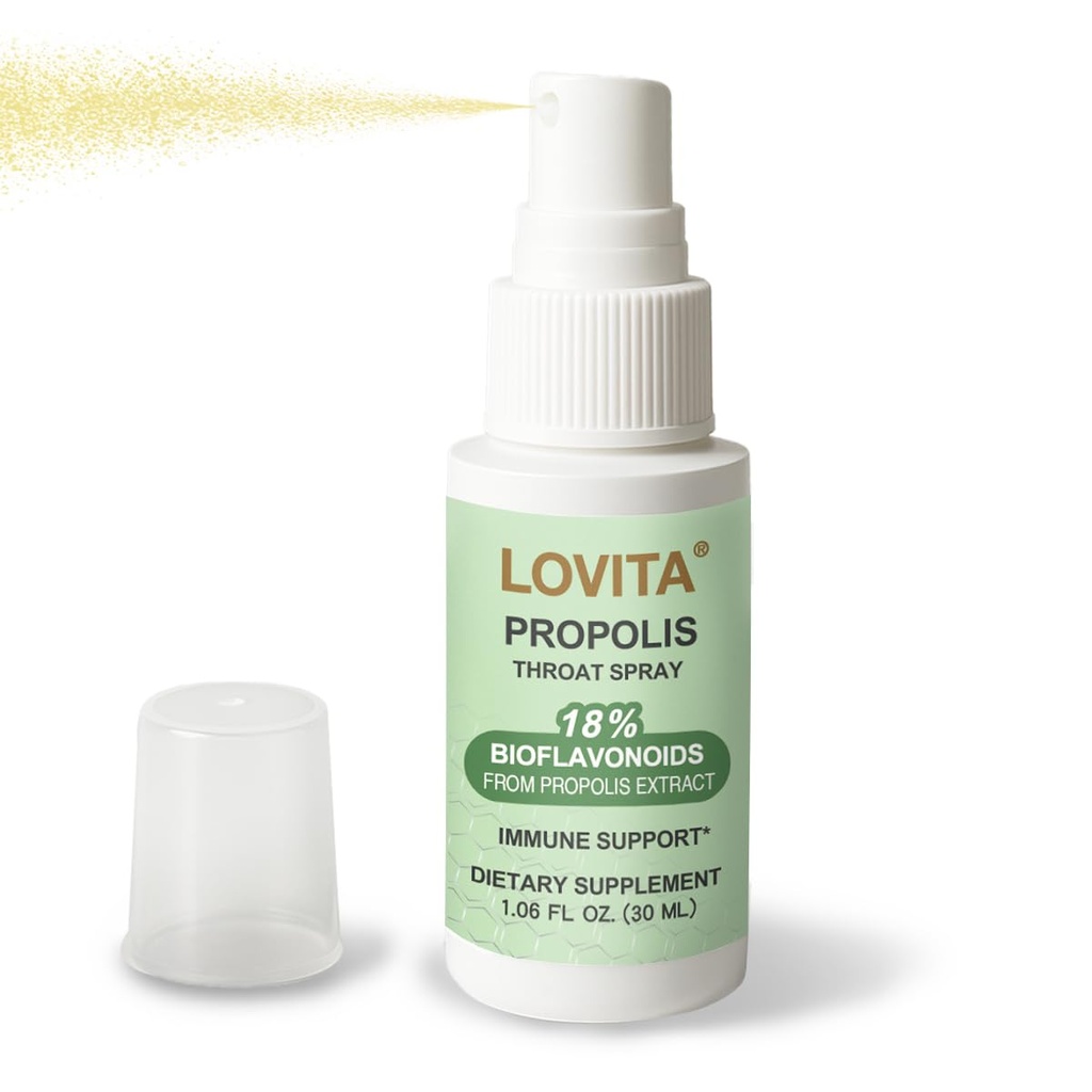 Lovita Bee Propolis Throat Spray, 18% Bioflavonoider, Alkoholfri, Immunstøtte, Throat Lindrende, Antioxidant, Gentle Taste, 1 Fl Oz (pakke med 1)