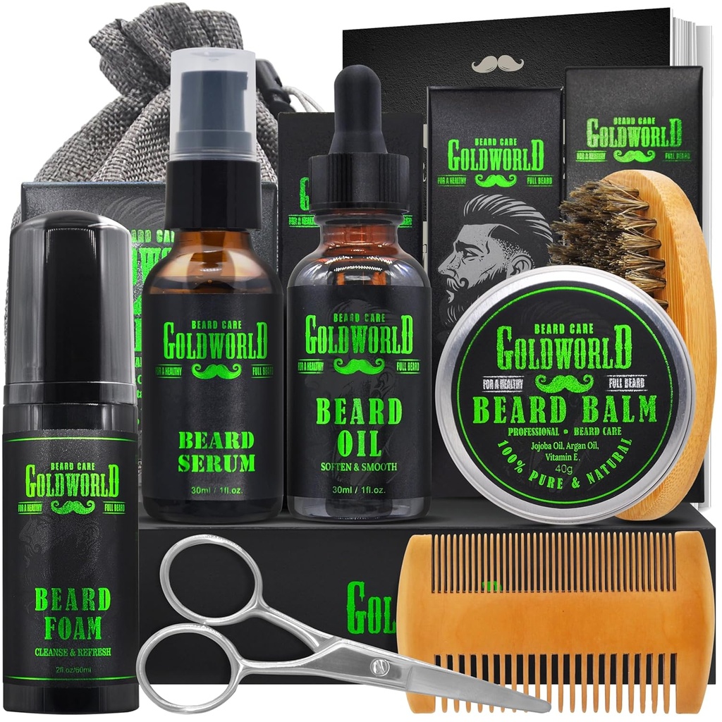 Beard Kit Beard Grooming Kit w / Beard Wash / Shampoo Beard Oil Balm Brush Comb Scissor Bag e- Book Jul Stuffers Gaver Idéer til mænd ham far Kæreste Mand Mænd