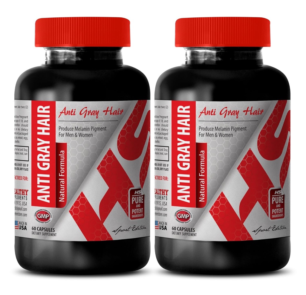 Sav palmetto med nælderod - ANTI GRAY HÅR NATURLIG FORMULA - supplement til hårtab, anti-grå hår supplement til mænd & kvinder, grå hår supplement til omvendt, hårkosttilskud, 2 Bot 120 Caps