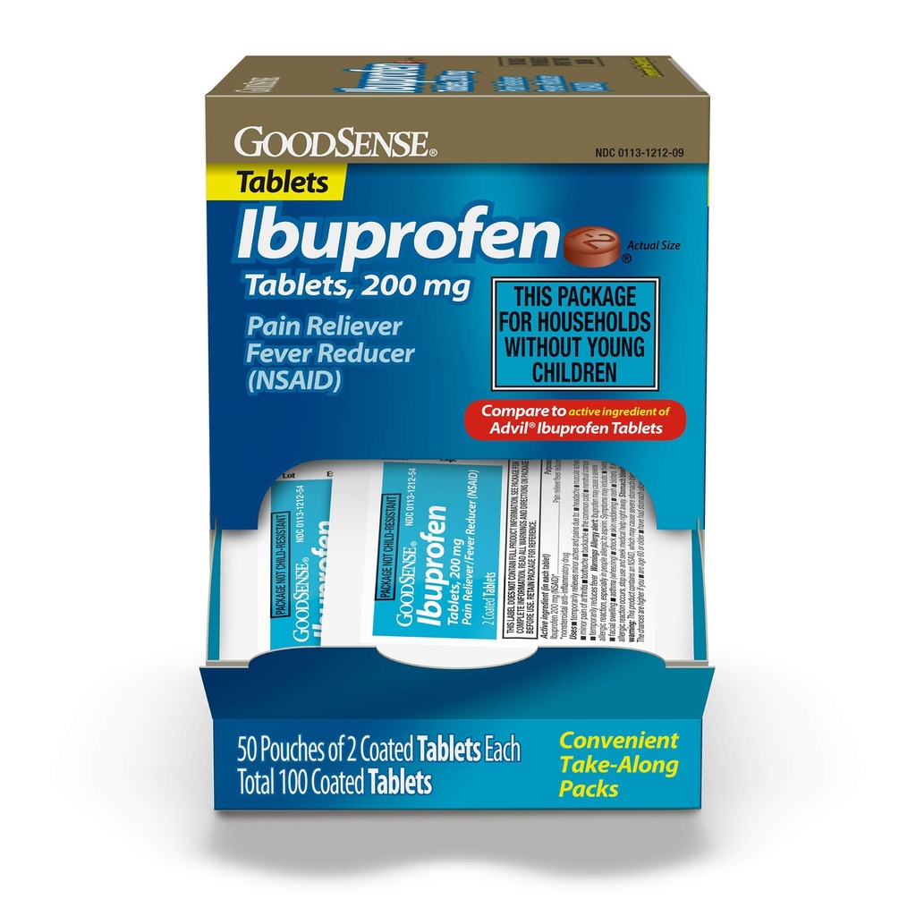 GoodSense Ibuprofen Tablets, 200 mg, Pain Reliever og Feber Reducer, 100 Greve