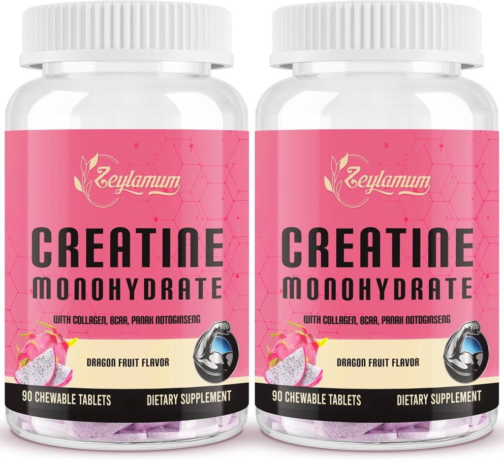 Creatin for kvinder, 124; med hydrolyseret kollagen, BCAA-124; 3G Creatin Chews for kvinder Booty Gain, Lean Muscles, Inddrivelse & Energy, Vegan, Sukker fri Creatin, Powder Alternative, 60 Servere