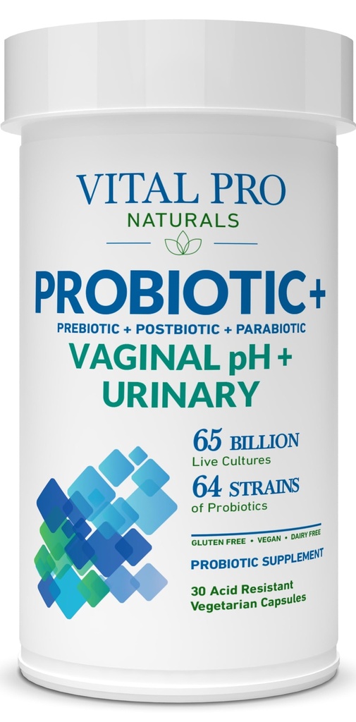 Vital Pro Naturals - Vaginal pH & Urinary Probiotics + Prebiotics, Postbiotics, Parabiotics, 4-in-1 Supplement for Women, High Potency, 64 Strains, Digestive, Vaginal, Urinary, Immune Health, 30 ct