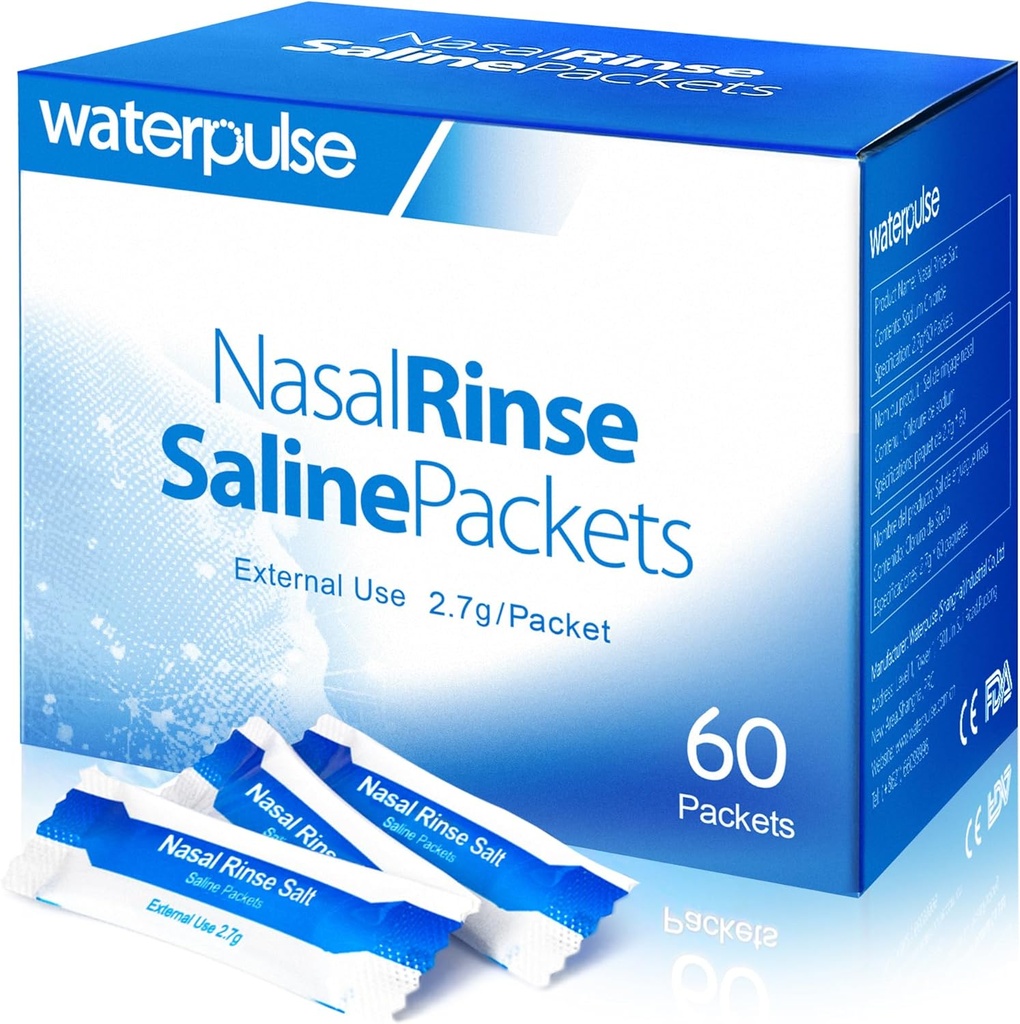 Vandpuls 60 Nasal Rinse Pakker, Effektiv Neti Pot Salt Pakker, Nasal Rinse Salt Pakker Individuelt indpakket - Praktisk løsning til Sinusitis, Allergier og Cold Relief