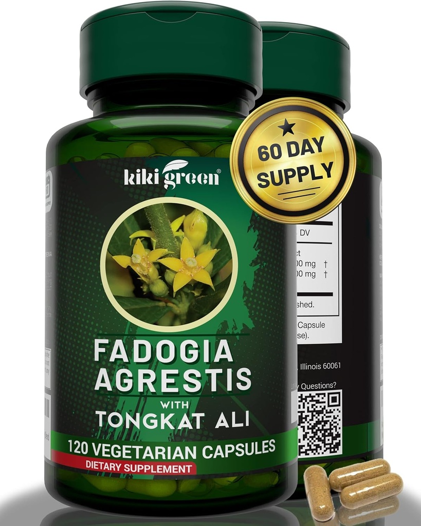 KIKI Green Fadogia Agrestis og Tongkat Ali Herbal Supplement - 1000 mg per servering - 120 Veganske kapsler til daglig boost og vitalitet