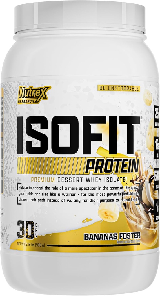 Nutrex Forskning IsoFit Whey Protein Powder Instantized 100% Whey Protein Isolate (30 Servere (pakke med 1), Bananas Foster)
