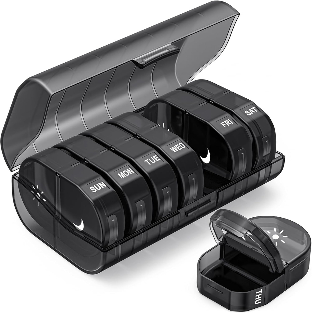PULIV Weekly Pill Organizer 2 Times a Day, Large Capacity Pill Box Case 7 Day with Easy Opening, AM PM Medication Organizer with Privacy Protection for Vitamins, Medication, Supplements, Fish Oils