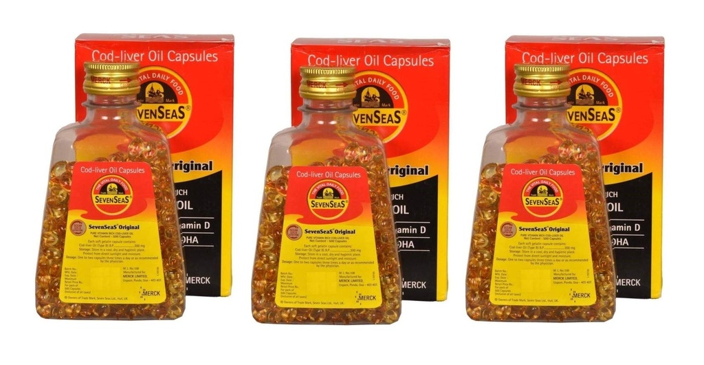 Seenseas Cod Lever Oil 500 softgel kapsler (pakke med 3)