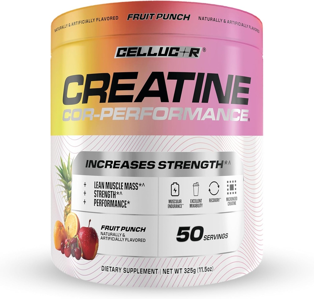 Cellucor Creatin Powder, Fruit Punch Flavor - Øger styrke, Lean Muscle Mass & Endurance, Mikroniseret Creatin til hurtig absorption, 5g Creatin per Servering, 50 Servering
