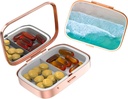 Cute Small Pill sag til lommer og tasker, Elegant Pill Box gør en stor gave, 2 Segment Travel Medicine Stores Progesteron, Capsule Pills, Ibuprofen, Vitamins-Rose Gold Color Beach