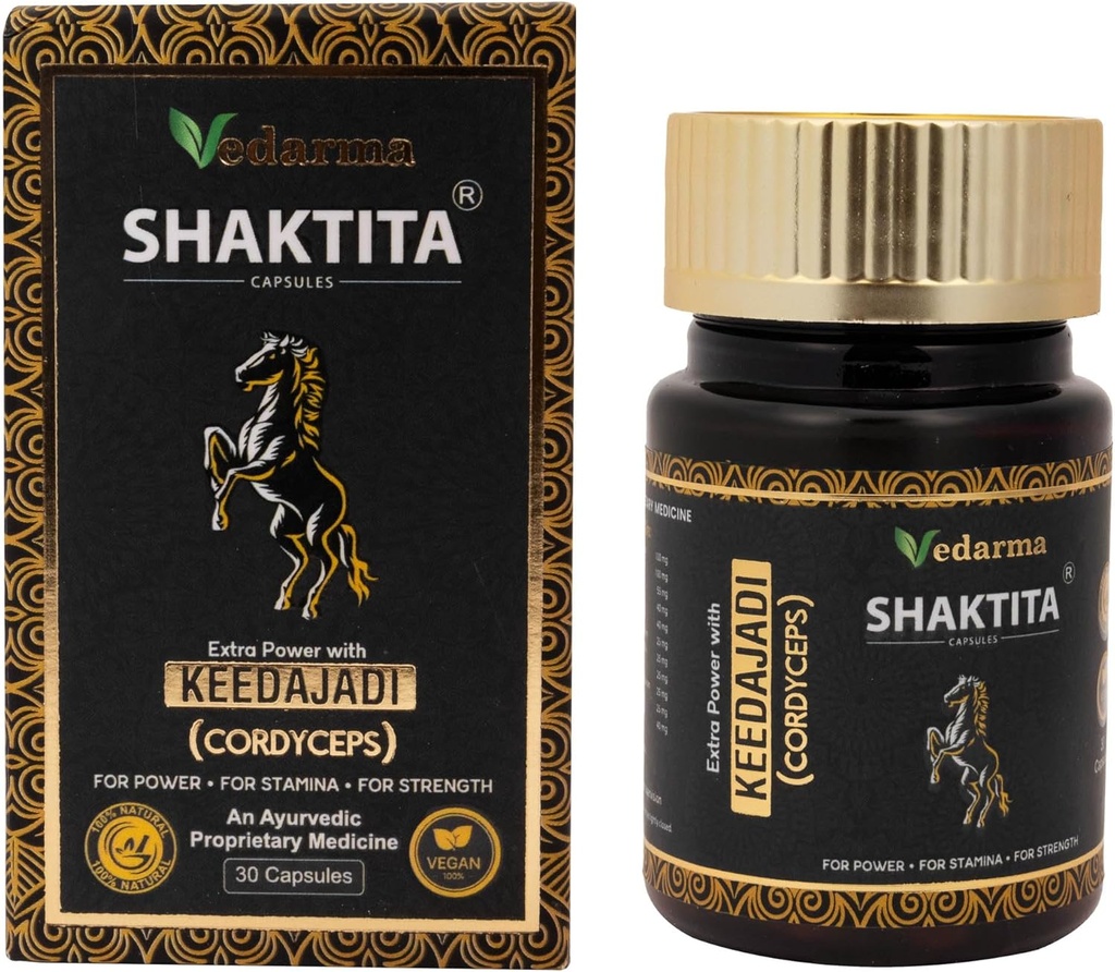 Shaktita kapsler med Keedajadi Infusion - Natural Ayurvedic Formel til at understøtte energi, Stamina, Vitality, og Samlet Wellness til aktive livsstil (30 kapsler)