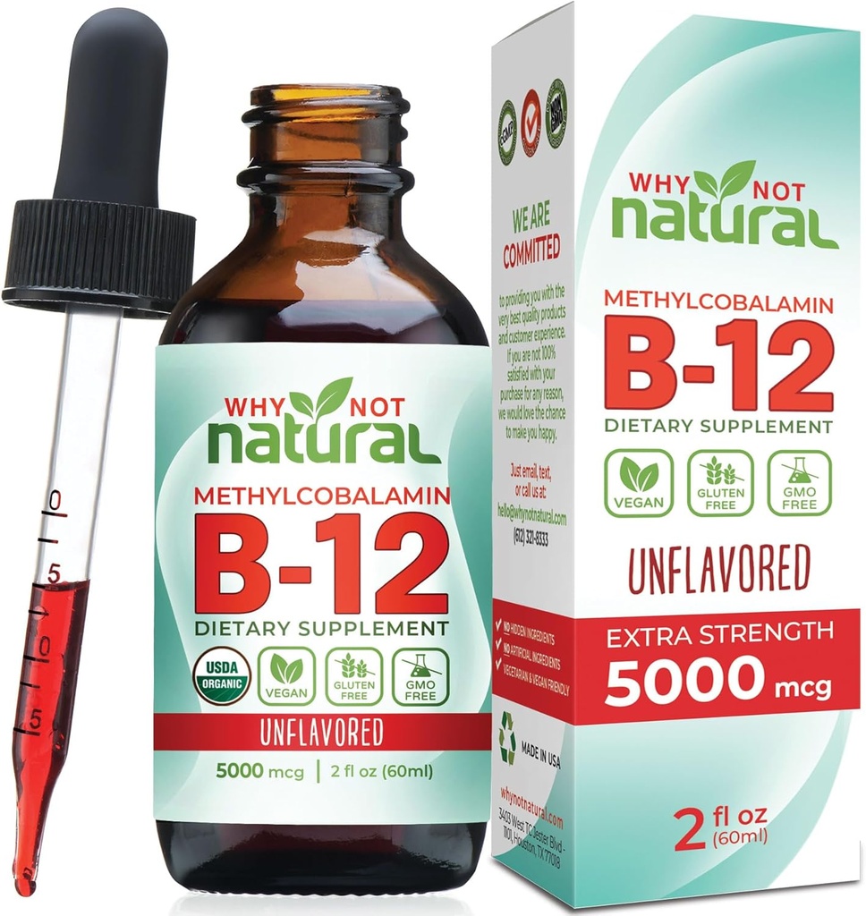 Hvorfor ikke naturlige organiske vitamin B12 Væske - Sublingual Extra Strength 60 x 5000 mcg methylcobalamin dråber, Vegan, Maksimize Absorption og energi